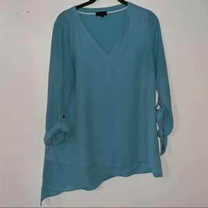 THE LIMITED Women Top Aqua Roll Tab Long Sleeve Asymmetrical Waist Size Medium